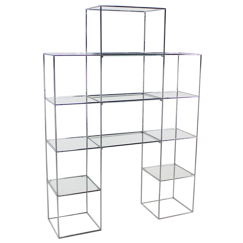 Chrome and Glass Mid-Century Modern Etagere Display Shelves