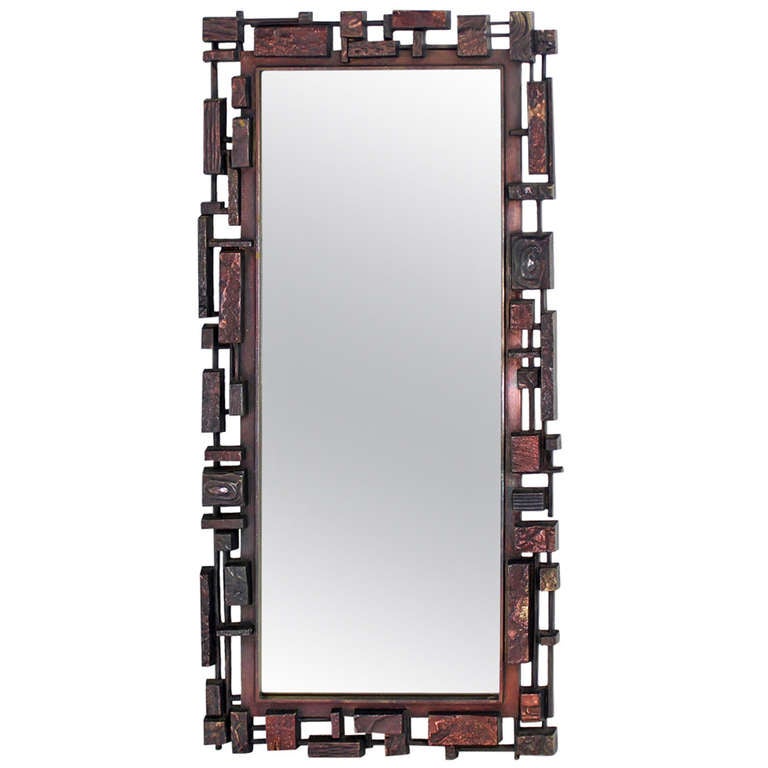 Mid-Century Modern Cityscape Brutalist Style Mirror For Sale at 1stDibs