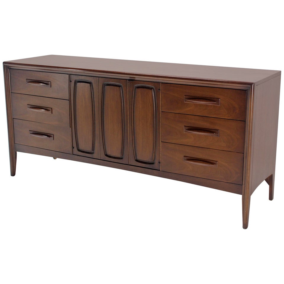 Mid-Century Modern Long Walnut Credenza Dresser