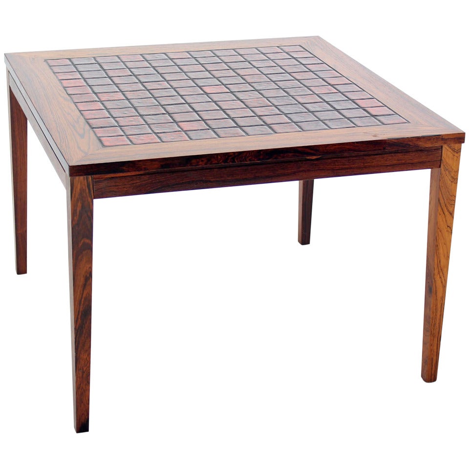 Mid-Century Danish Modern Square Rosewood and Tile-Top End or Side Table