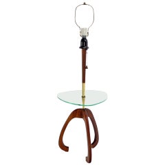 Mid-Century Modern Floor Lamp with Glass Table and Walnut Base Pearsall