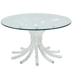 Mid-Century Modern Lucite Sunburst Base with Round Glass-Top Center Table