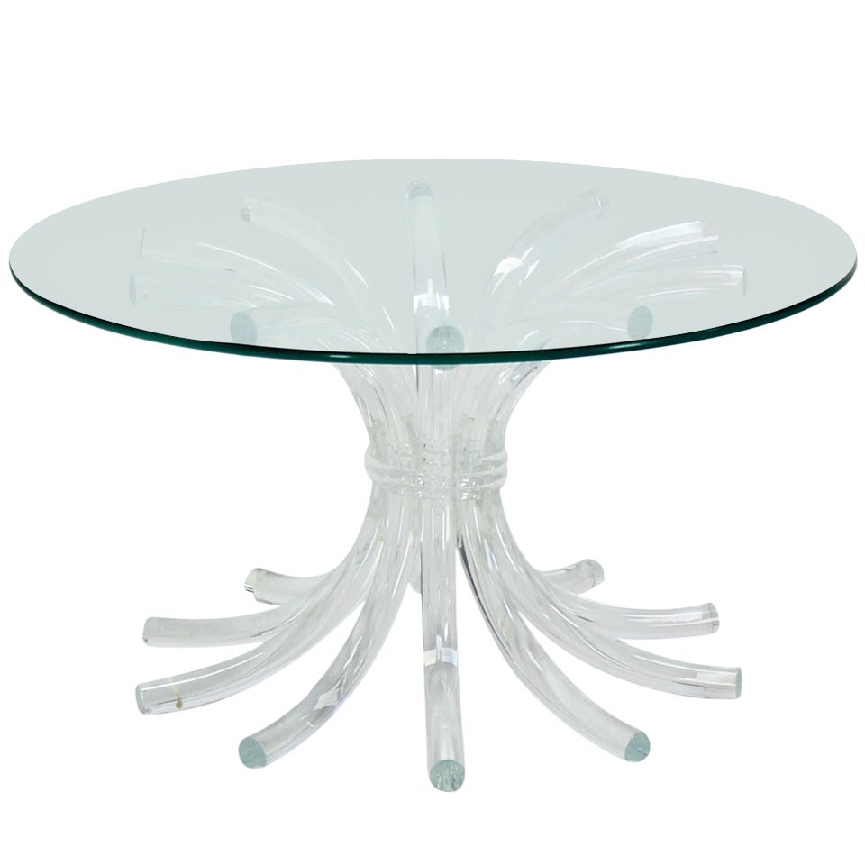 Mid-Century Modern Lucite Sunburst Base with Round Glass-Top Center Table