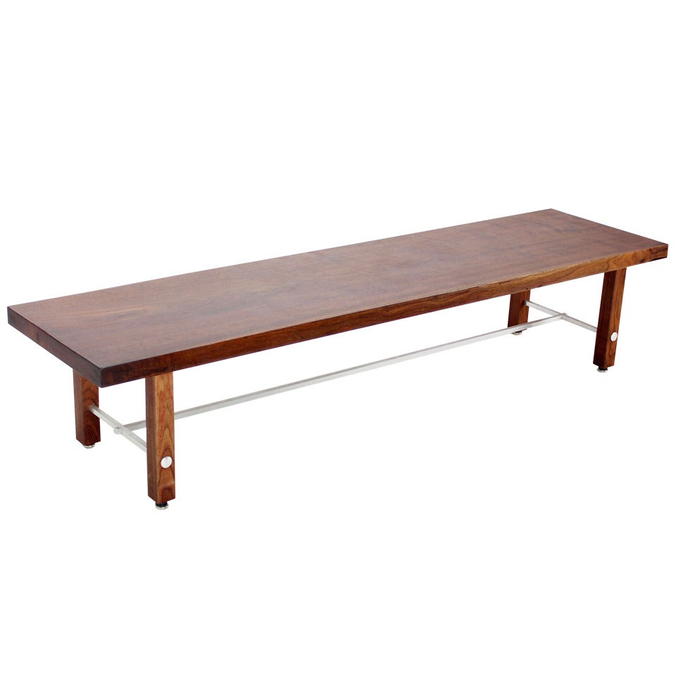 Long Solid Walnut-Top Coffee Table or Bench