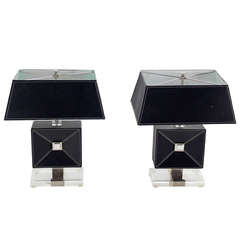Pair of Nice Lucite Base Decorator Table Lamps