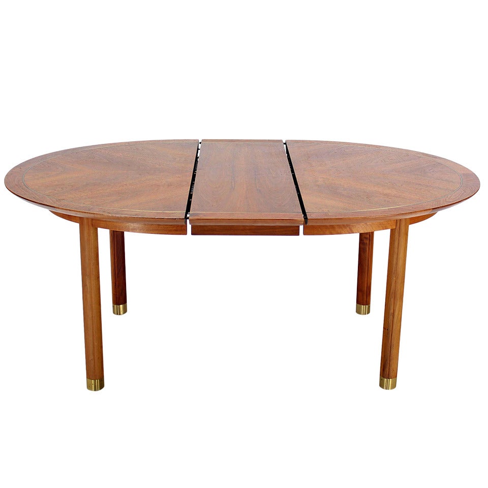 Baker Mid-Century Modern Walnut Oval Dining Table with One Leaf