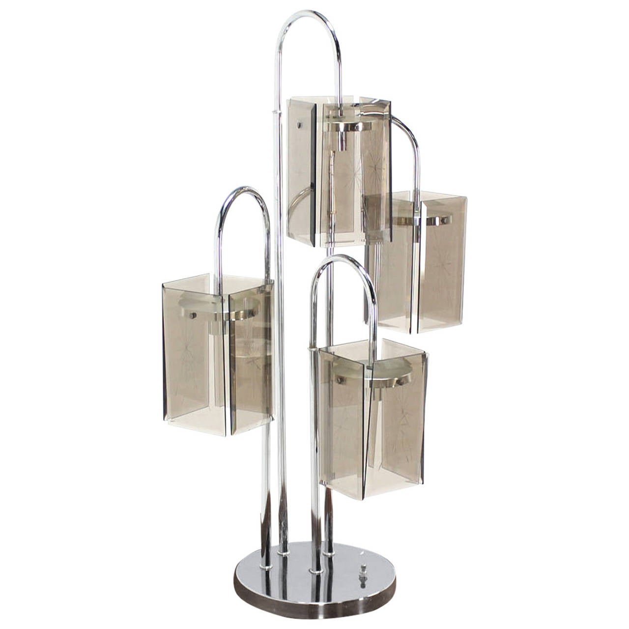 Mid Century Modern Style Table Lamp With Large Oval Glass Shade For Chrome And Smokes Glass Shade Mid Century Modern Table Lamp