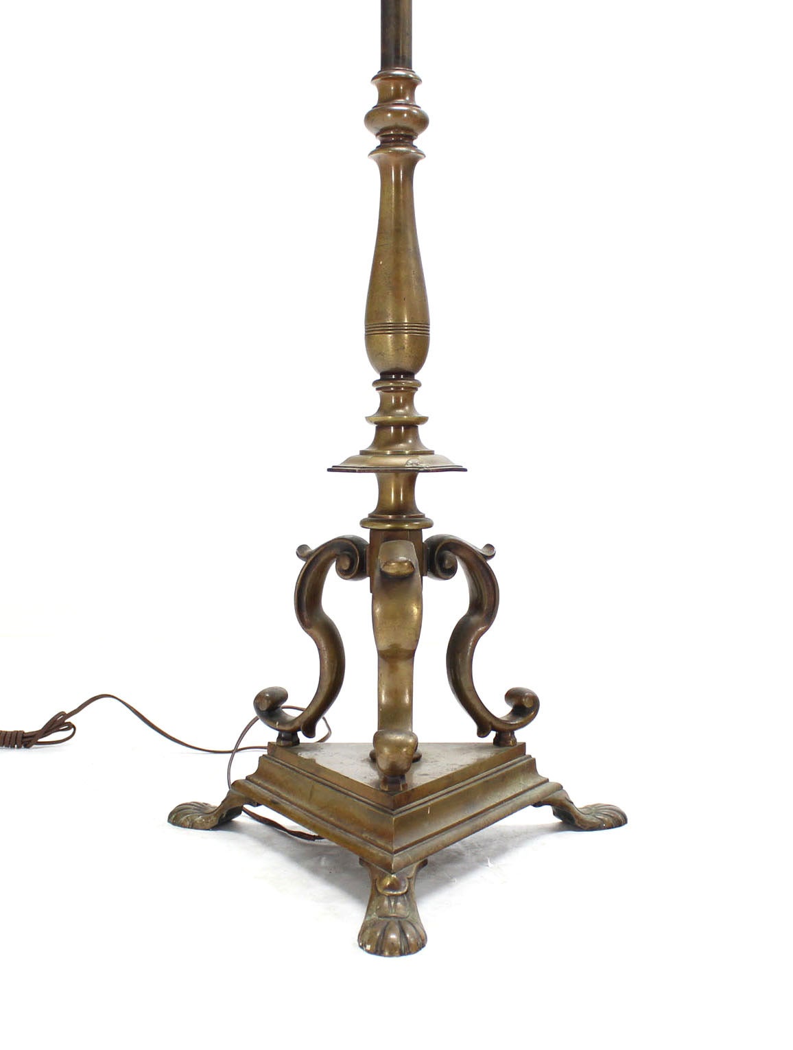 Cast Pair of Tall  Heavy Brass Torchere Floor Lamps Candelabra Style