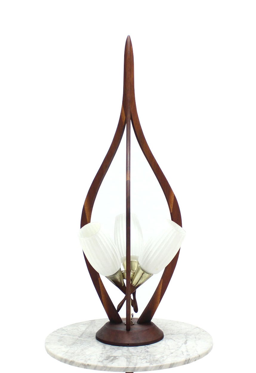 Mid-Century Modern Danish Modern Walnut Brass and Glass Table Lamp For Sale