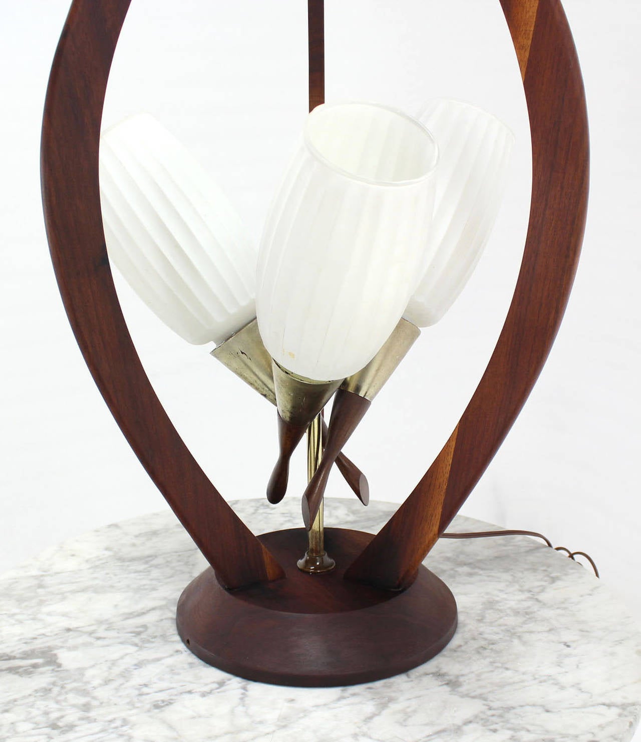 Danish Modern Walnut Brass and Glass Table Lamp For Sale 1