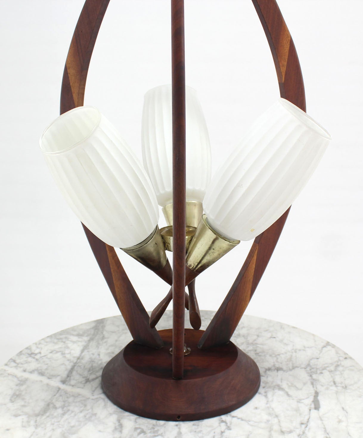 20th Century Danish Modern Walnut Brass and Glass Table Lamp For Sale