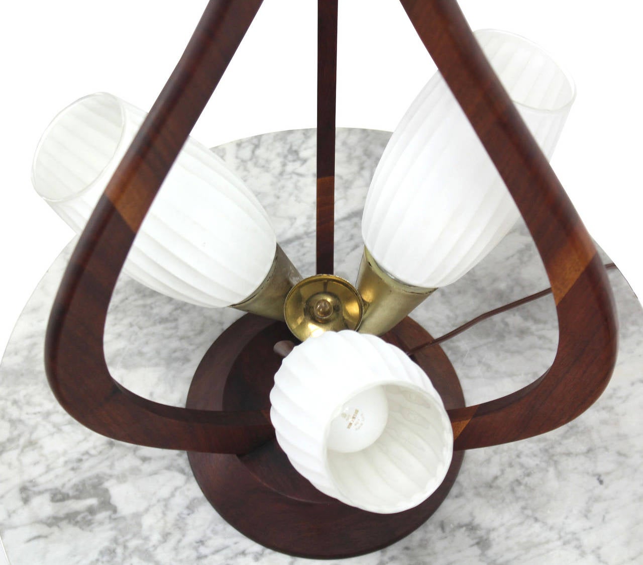 Oiled Danish Modern Walnut Brass and Glass Table Lamp For Sale