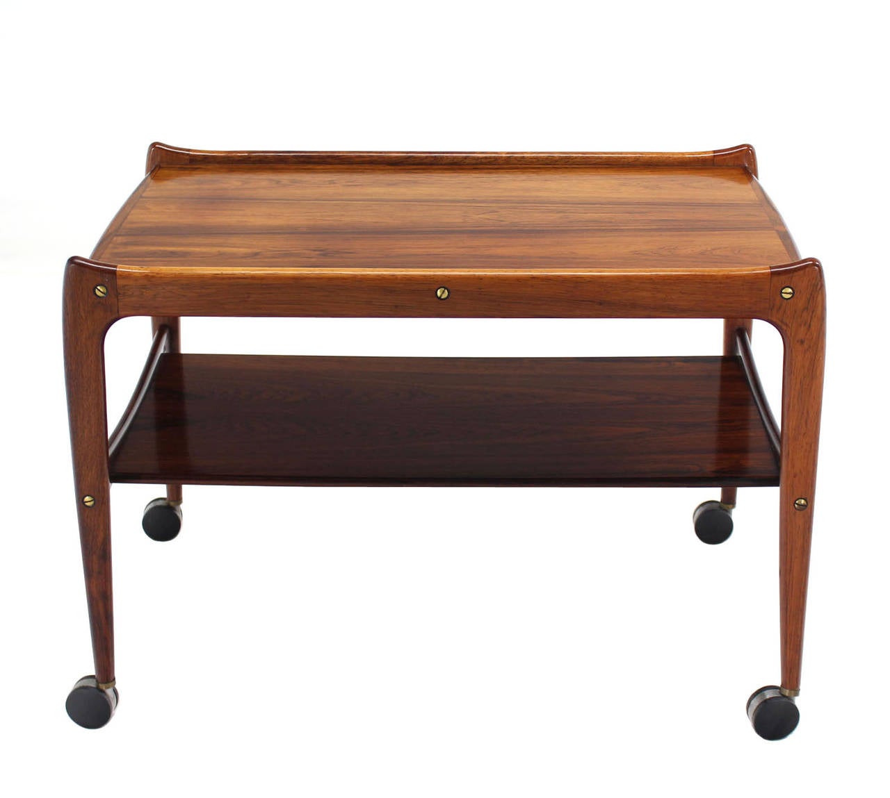 Mid-Century Modern Danish Modern Rosewood Rolling Serving Cart on Wheels
