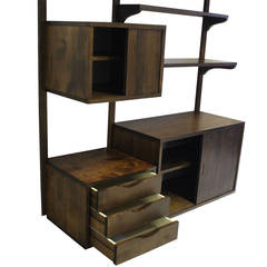 Danish Mid-Century Modern Walnut Wall Unit Cabinets Drawers Shelves