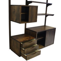 Danish Mid-Century Modern Walnut Wall Unit Cabinets Drawers Shelves