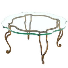 Round Figural Wrought Iron Base Coffee Table with Thick Glass Top