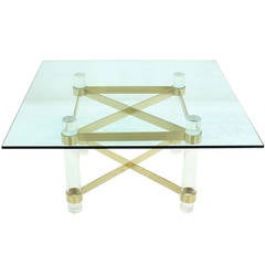 Large Sqaure Brass and Lucite Base Dining Table
