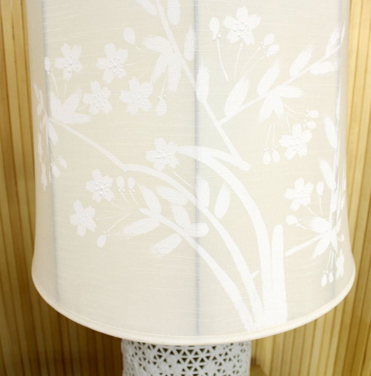 Hong Kong Pair of Fine Porcelain Table Lamps with Painted Shades