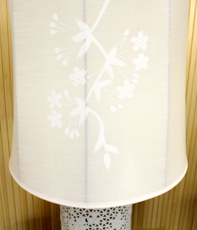 Pair of Fine Porcelain Table Lamps with Painted Shades In Excellent Condition In Rockaway, NJ