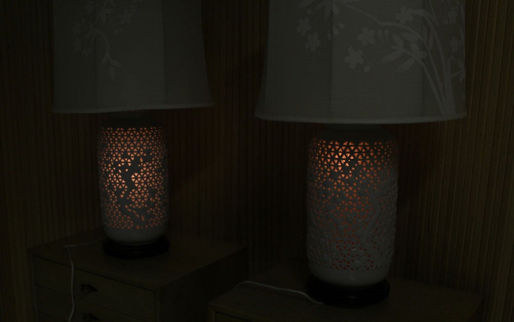 Pair of Fine Porcelain Table Lamps with Painted Shades 3