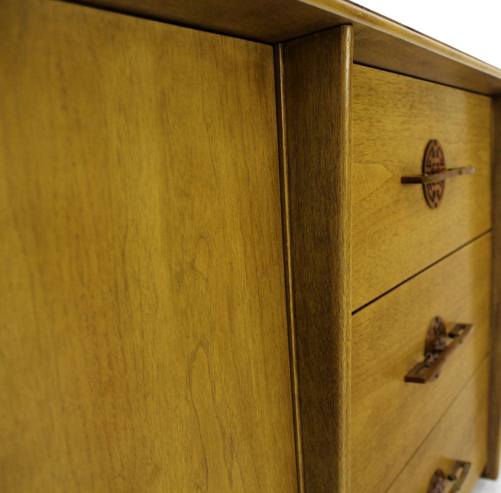 American Mid Century Modern Sideboard Credenza Large Brass Pulls 