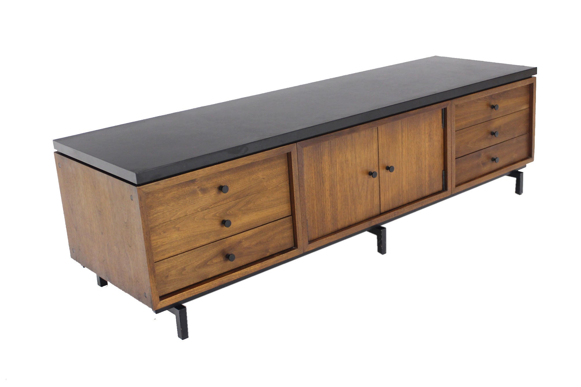 High Quality Mid Century Modern Low 18" High Walnut Credenza Cabinet