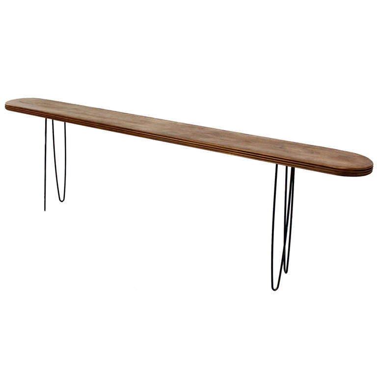 Extra 8' Long Solid Cherry Console Table on Hair Pin Legs Mid Century ...