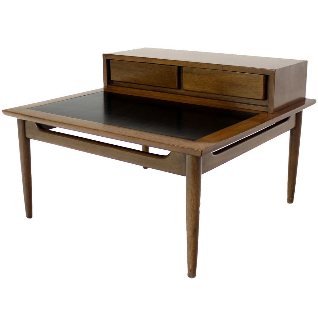 Oversize Large Mid-Century Modern Step End Coffee Table w/ Two Drawers