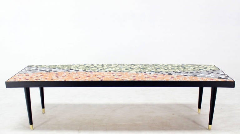 Ebonized Mid-Century Modern Art Mosaic Top Long Rectangular Table