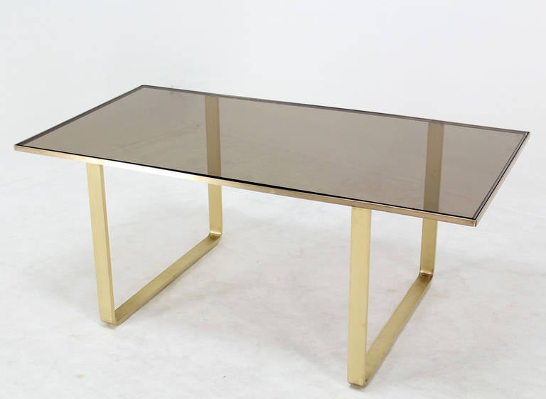 Mid-20th Century Solid Brass and Smoked Glass, Mid-Century Modern Rectangle Coffee Table