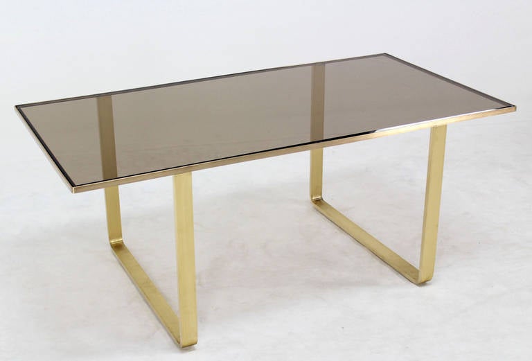 Solid Brass and Smoked Glass, Mid-Century Modern Rectangle Coffee Table 2