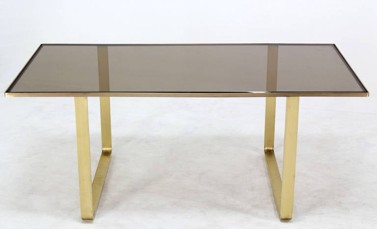 Unknown Solid Brass and Smoked Glass, Mid-Century Modern Rectangle Coffee Table