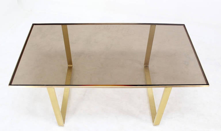Solid Brass and Smoked Glass, Mid-Century Modern Rectangle Coffee Table 1