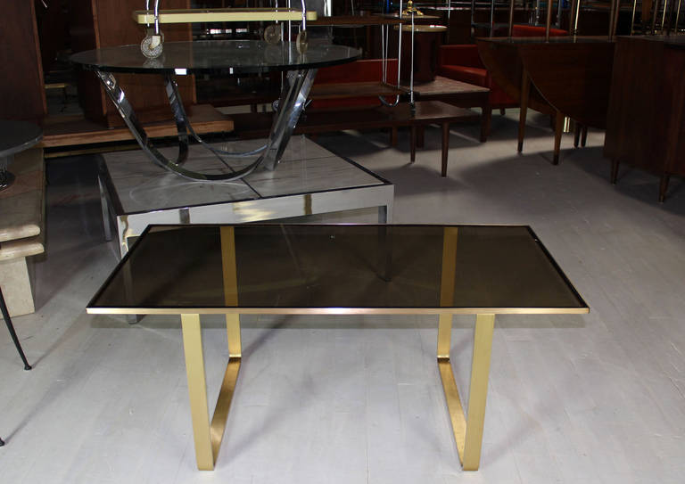 Solid Brass and Smoked Glass, Mid-Century Modern Rectangle Coffee Table In Good Condition In Rockaway, NJ