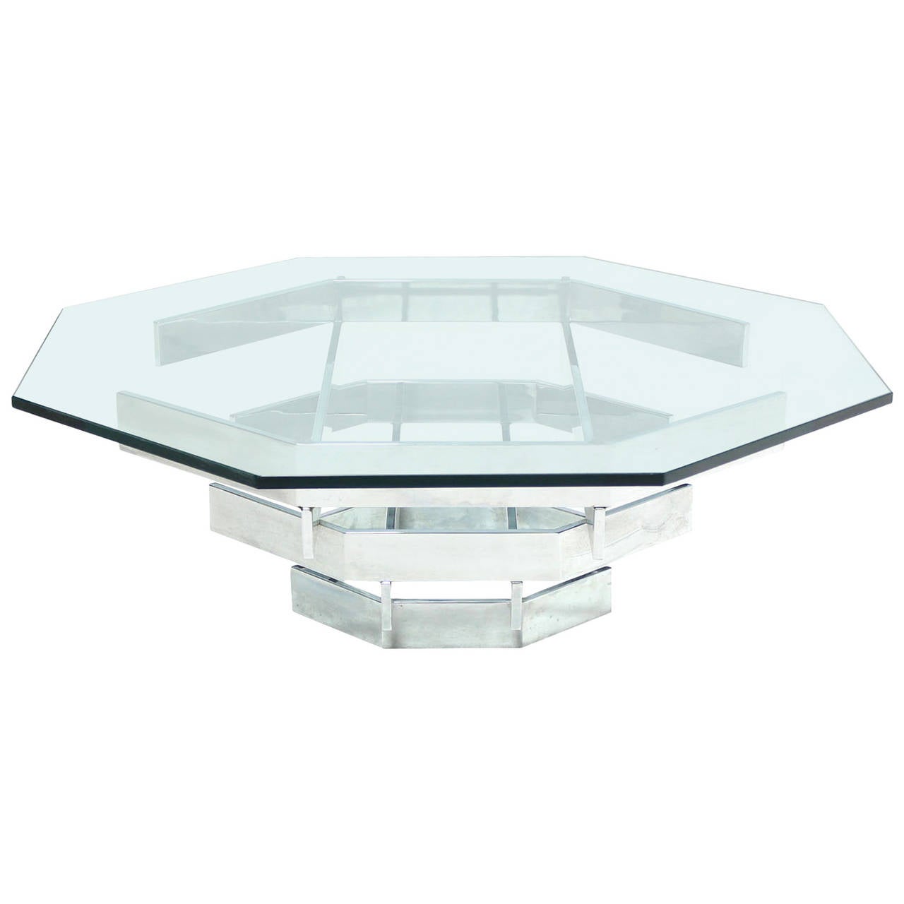 MidCentury Modern Heavy Stacked Chrome Base Octagonal Coffee Table For