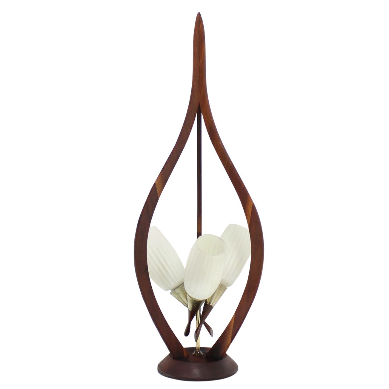 Danish Modern Walnut Brass and Glass Table Lamp For Sale