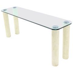 Modern Thick Glass Top Console Table on Marble Cylinder Shape Legs  