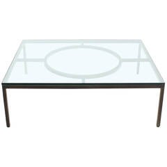 Vintage Extra Large Wide Rectangle Bronzed Frame Modern Coffee Table 3/4" Thick Glass