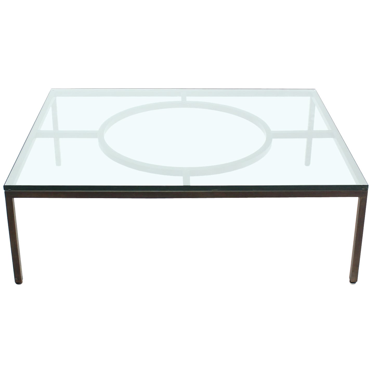 Extra Large Wide Rectangle Bronzed Frame Modern Coffee Table 3/4" Thick Glass For Sale
