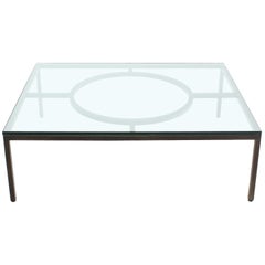 Mesa de centro moderna rectangular ancha extragrande con marco bronceado y cristal de 3/4" de grosor