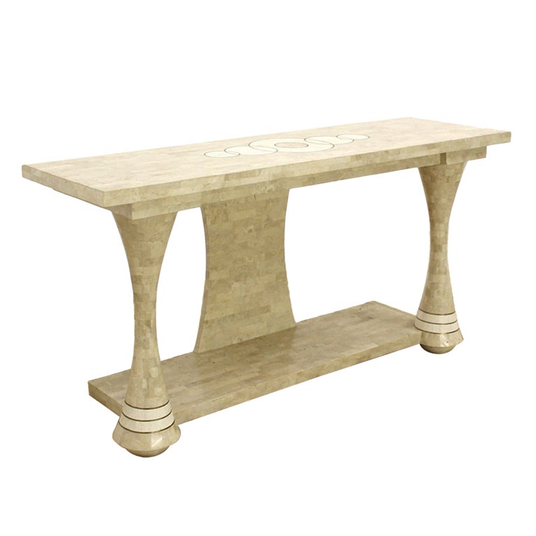 Maitland Smith Tesselated Fossilized Coral and Brass Console Table