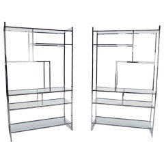 Pair of Mid Century Modern Crome Glass Etageres by Baughman