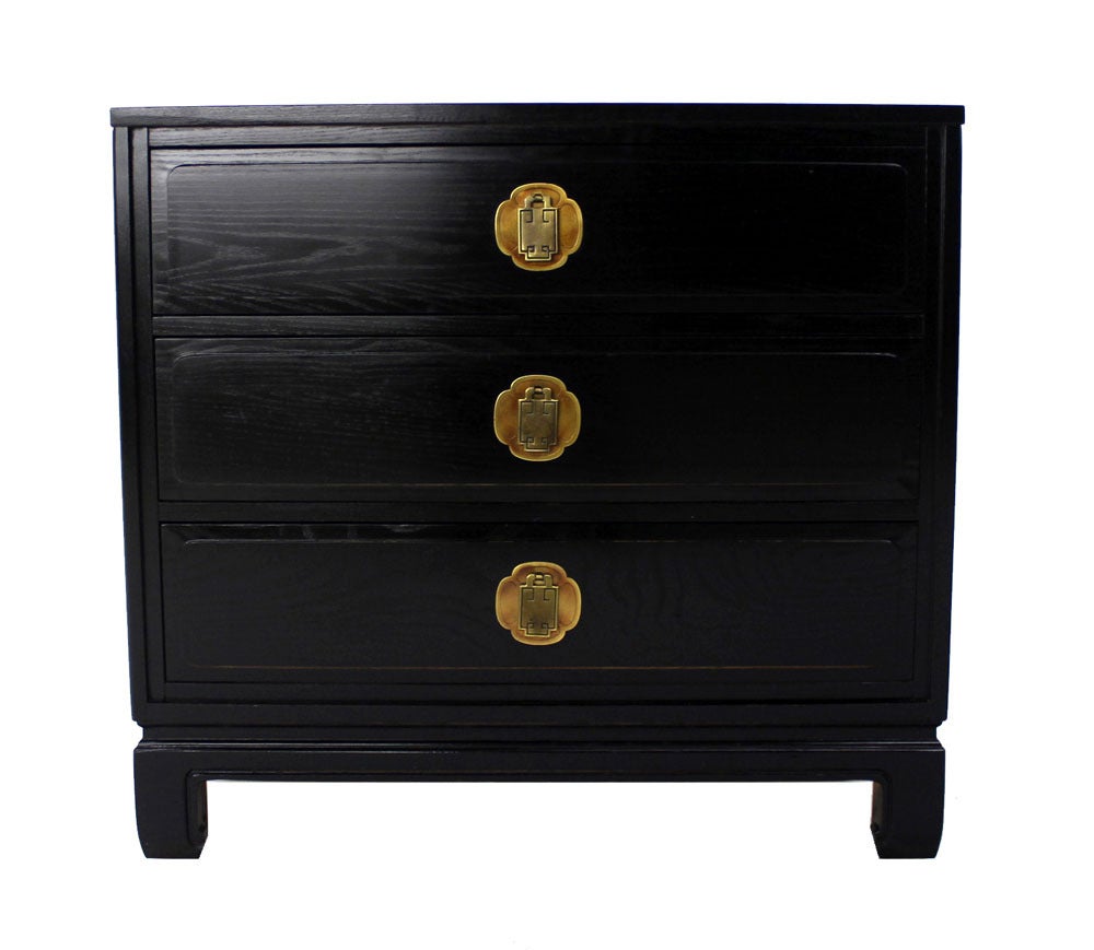 Pair of Black Lacquer Bachelor Chests Dressers Oriental 4