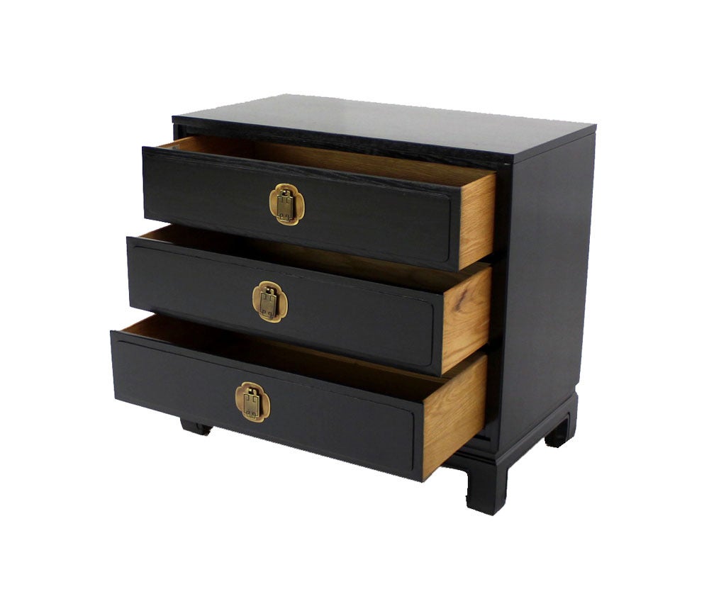 American Pair of Black Lacquer Bachelor Chests Dressers Oriental