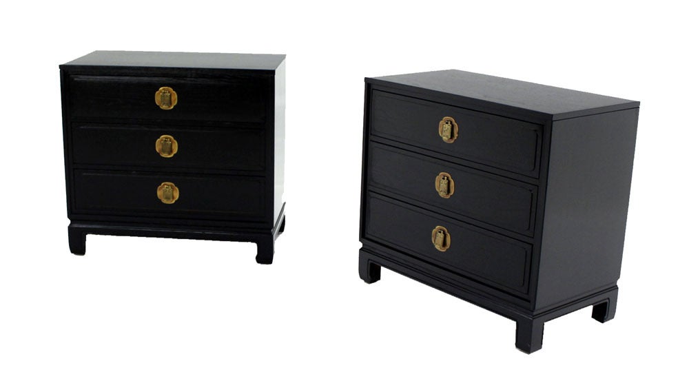 Pair of Black Lacquer Bachelor Chests Dressers Oriental 2