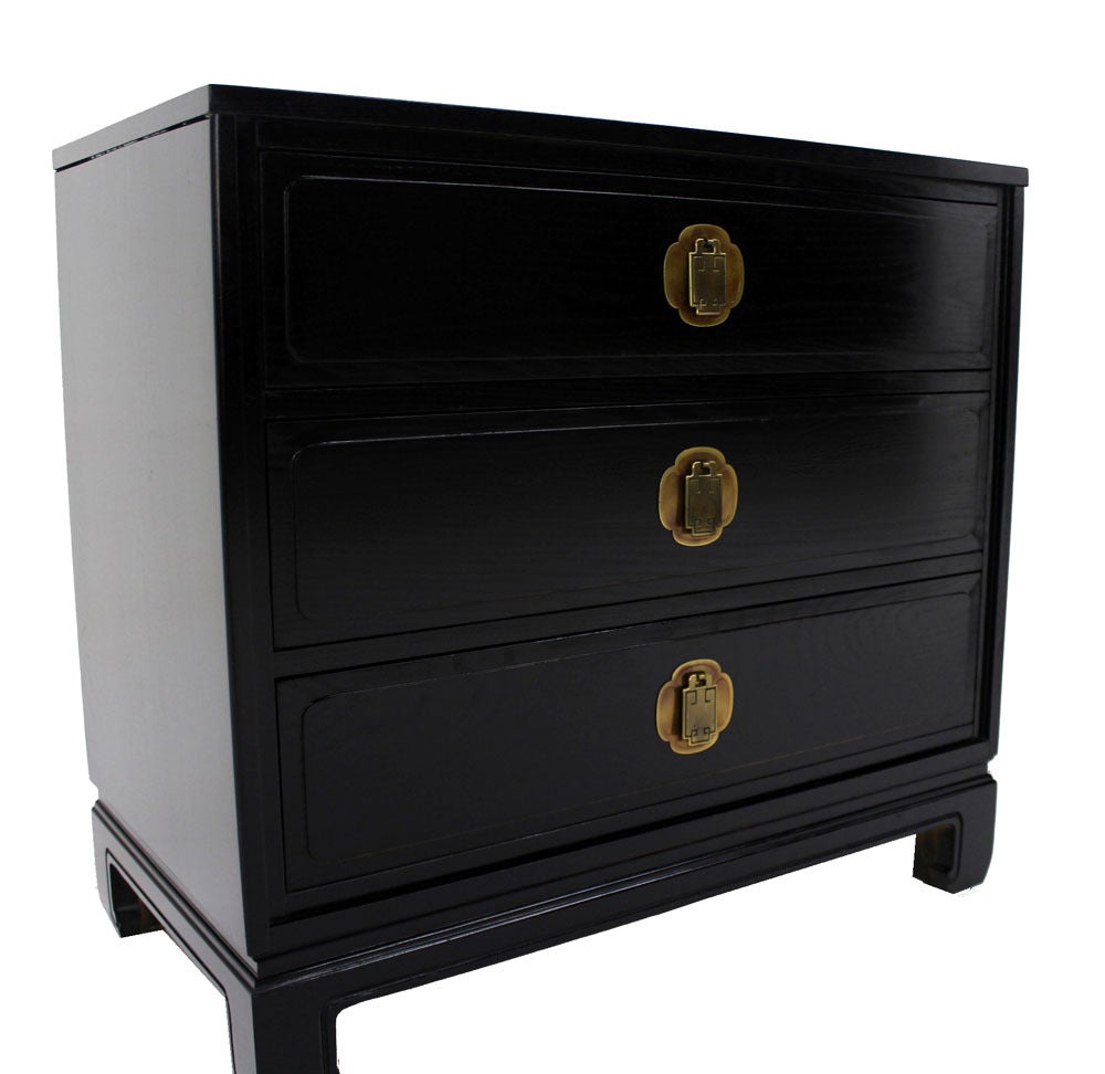 Pair of Black Lacquer Bachelor Chests Dressers Oriental 3