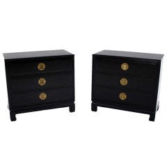 Pair of Black Lacquer Bachelor Chests Dressers Oriental