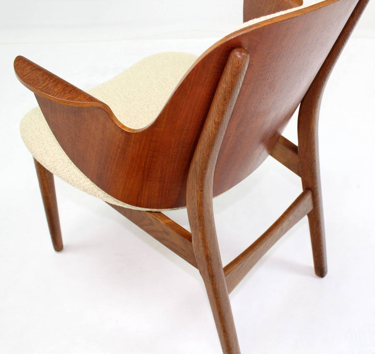 20th Century Mid-Century Modern Molded Plywood Barrel Back Armchair New Upholstery. For Sale