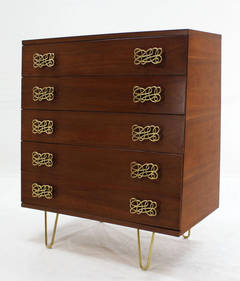 Mid Century Modern Pyramid Shape High Chest with Large Bow or Butterfly Pulls