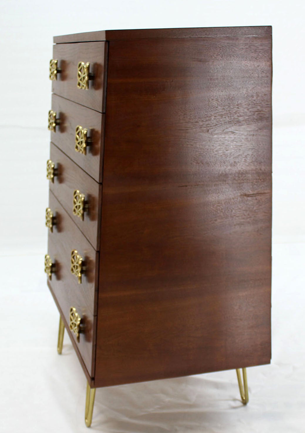 20th Century Mid Century Modern Pyramid Shape High Chest with Large Bow or Butterfly Pulls For Sale